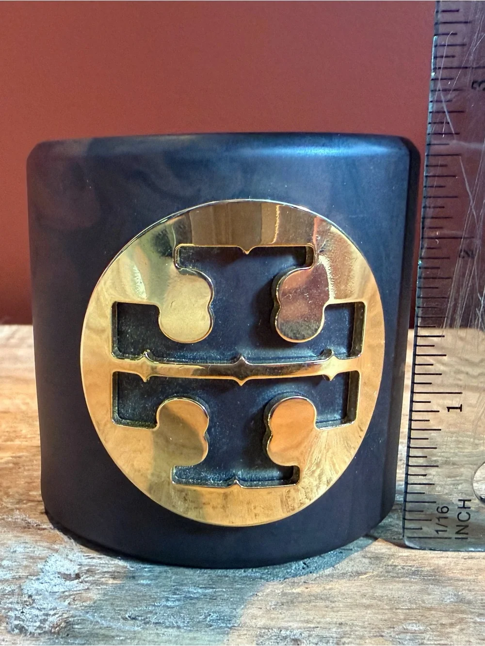 Tory Burch Black Accent Vase with Gold Emblem
